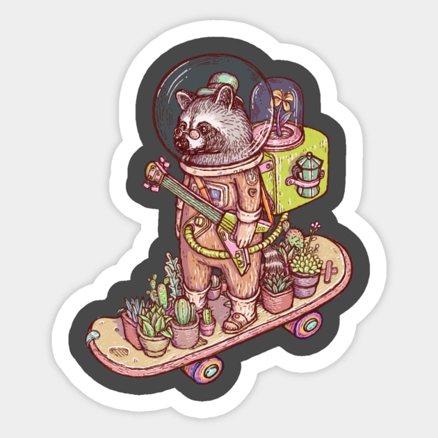 Raccoon space suits Sticker by makapa